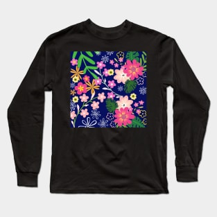 Cherry Blossoms Romance_Navy background Long Sleeve T-Shirt